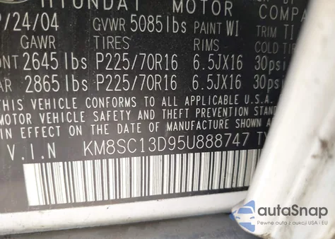 2005 Hyundai Santa Fe Gls из США, поврежденный, VIN KM8SC13D95U888747